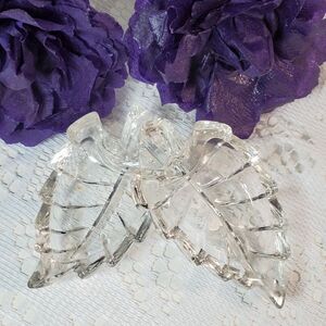 24% Lead Crystal 4.25" Leaf Shaped Clear Glass Trinket Dish Vintage Set of 2